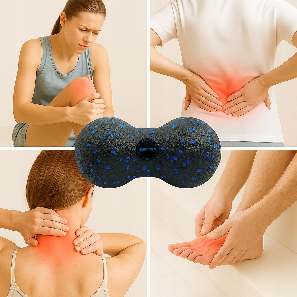 Podwójna piłka do masażu 8 cm czarno - niebieska