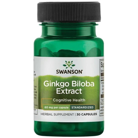 SWANSON Ginkgo Biloba ekstrakt 60mg 30 kapsułek Miłorząb Krązenie Pamięć