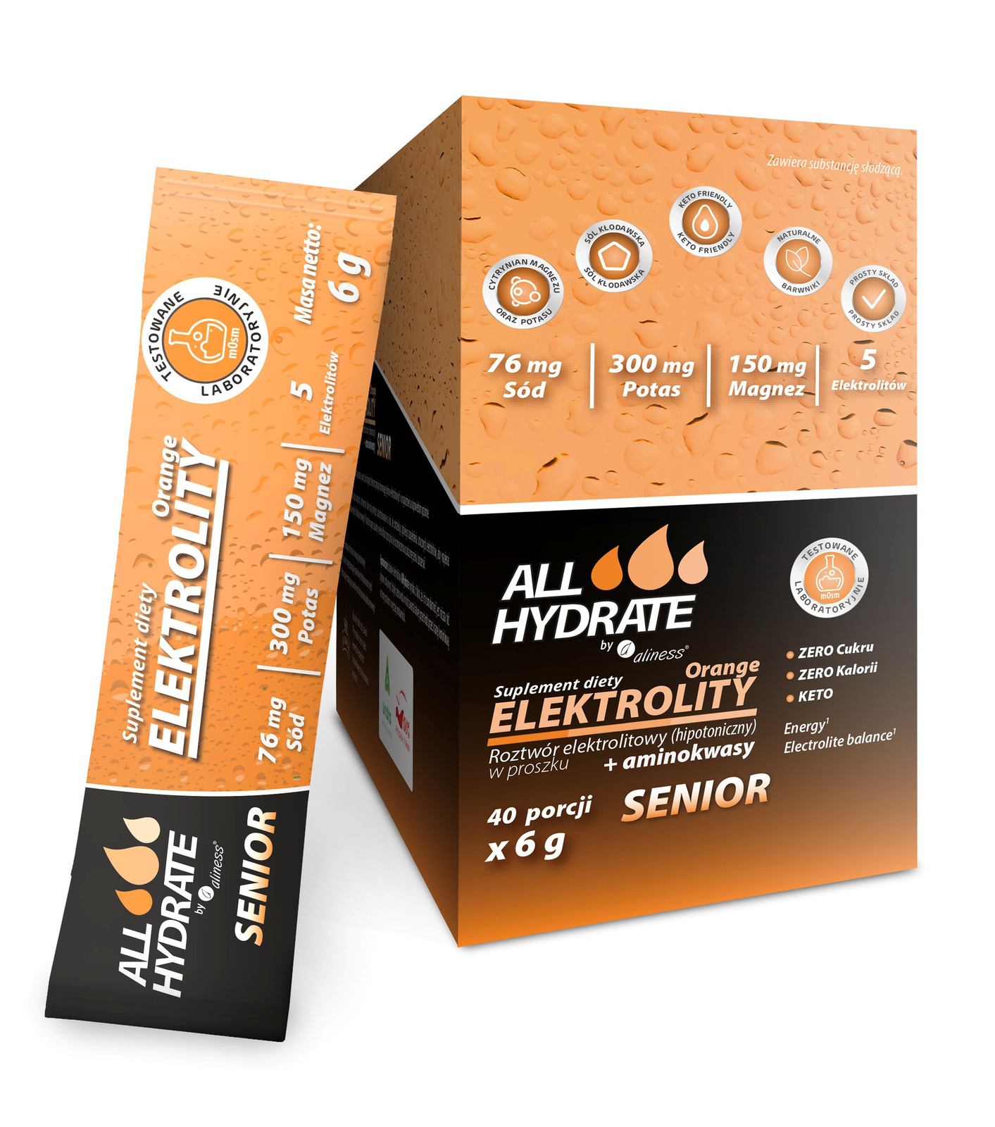 Aliness ALLHydrate Elektrolity STICK Senior Orange 6g 40 saszetek