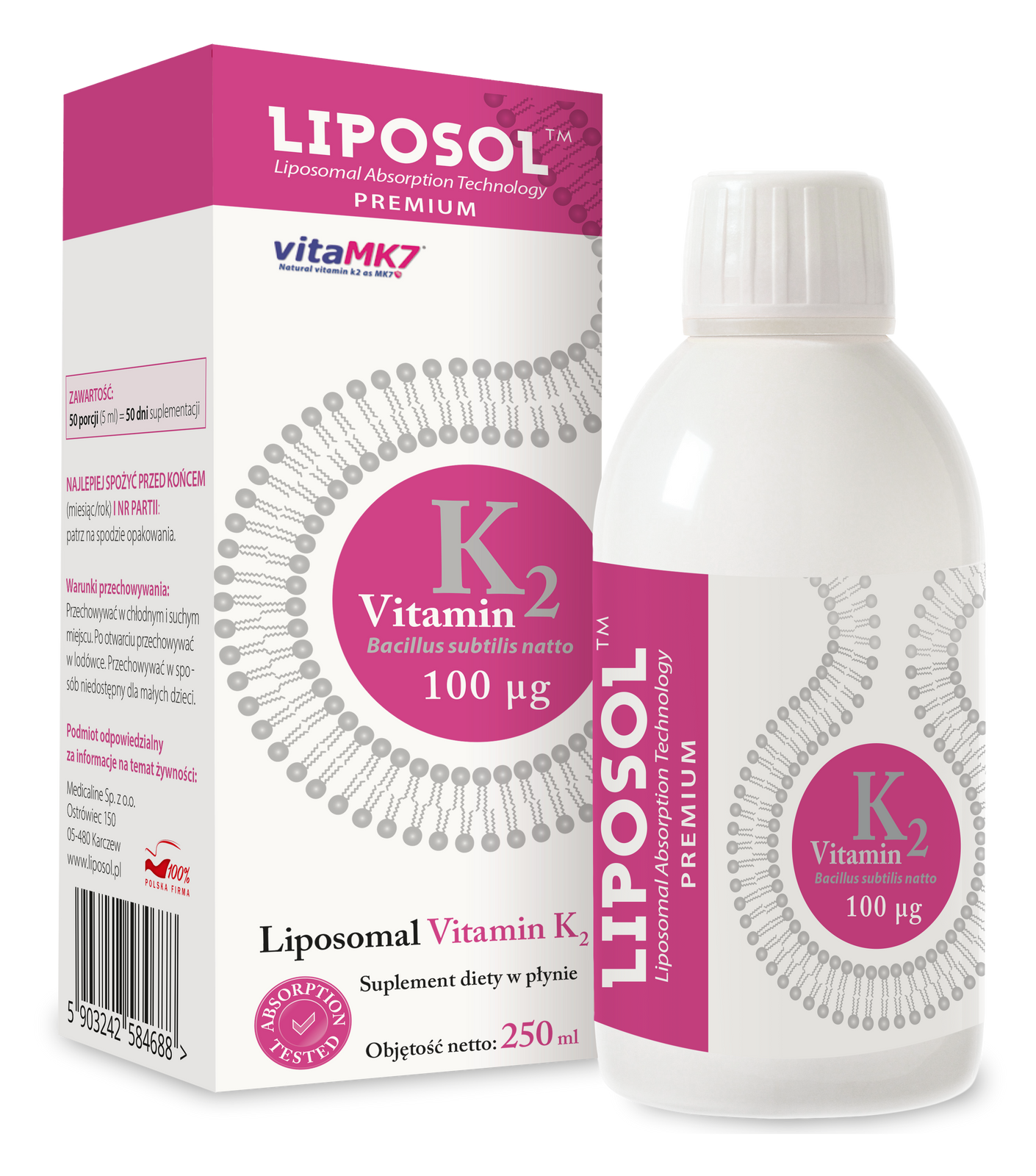 Aliness Liposol Liposomalna Witamina K2 (Vita MK7) 100 uq 250 ml