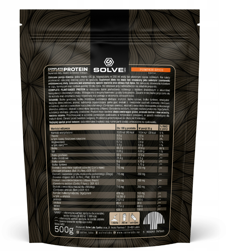 Solve Labs Complete Plant-based Protein 500g Pumpkin spice