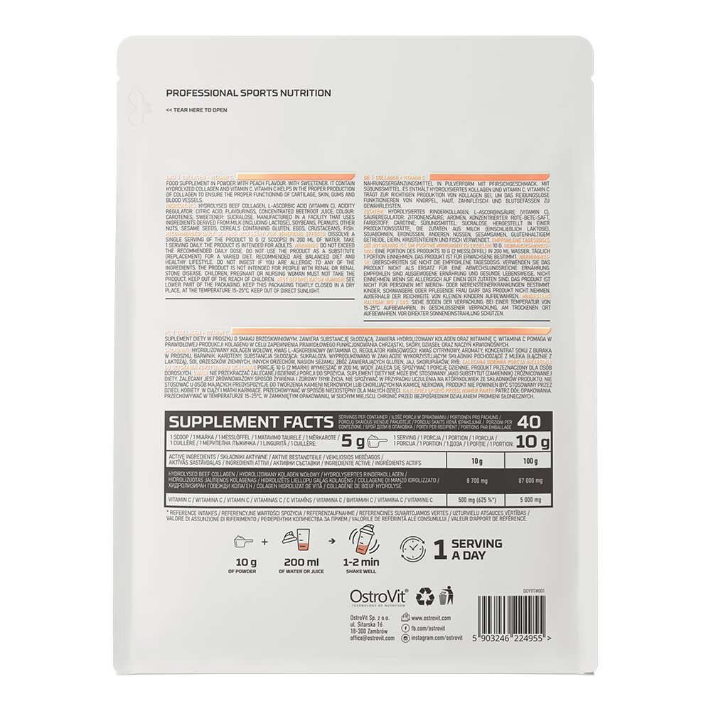 OstroVit Kolagen + Witamina C 400 g o smaku brzoskwiniowym