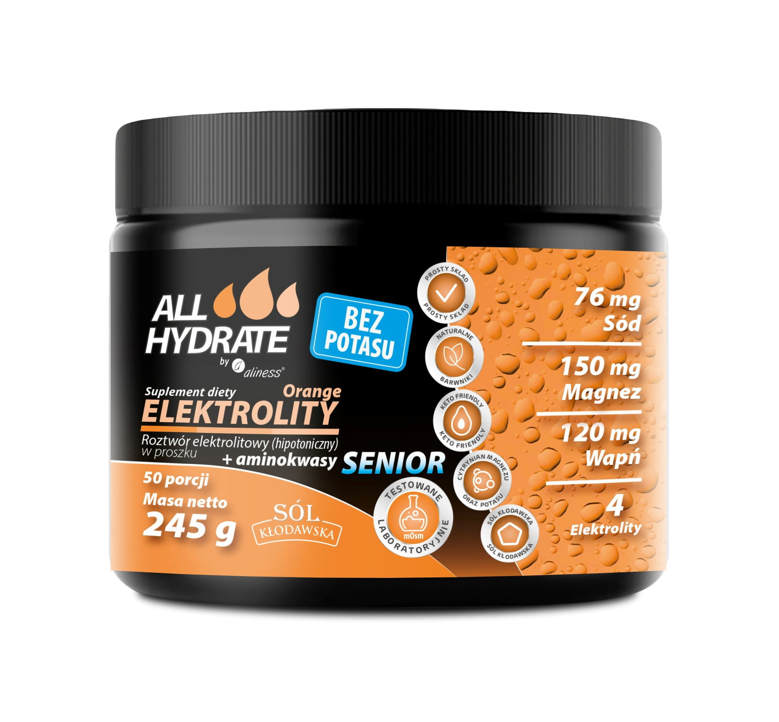 Aliness ALLHydrate Elektrolity Senior BEZ POTASU Orange 245g 50 porcji