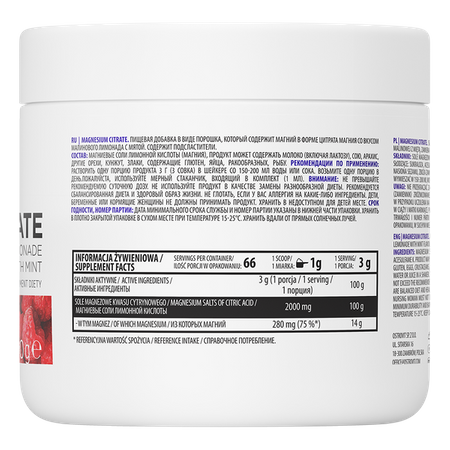 OstroVit Cytrynian Magnezu 200 g lemoniady malinowej z miętą