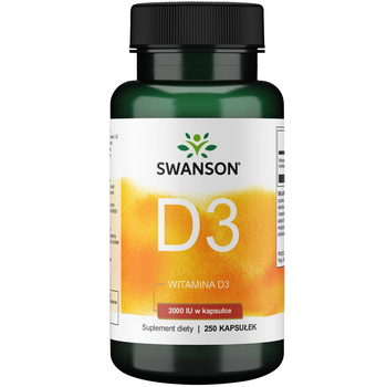 SWANSON Witamina D-3 2000IU 250kapsułek Odporność Stawy Kości
