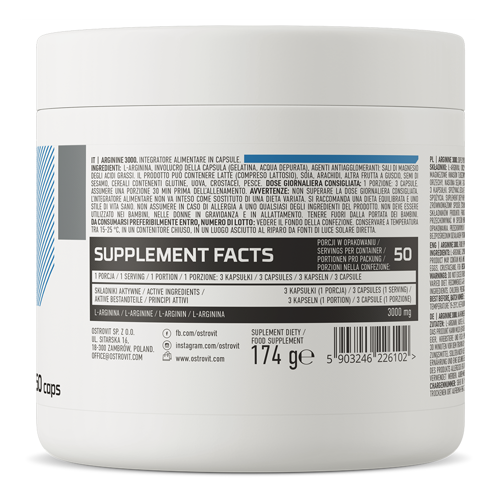 OstroVit ARGININA 3000 mg 150 kapsułek ANTYOKSYDANT