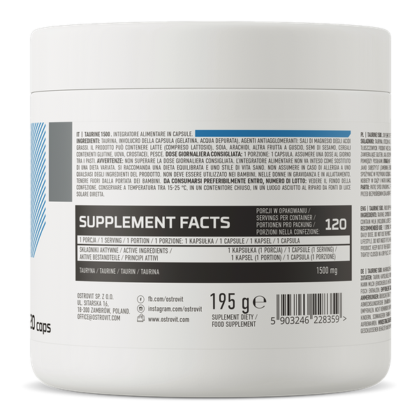 OstroVit TAURYNA 1500 mg Taurine 120 kapsułek stres, serce