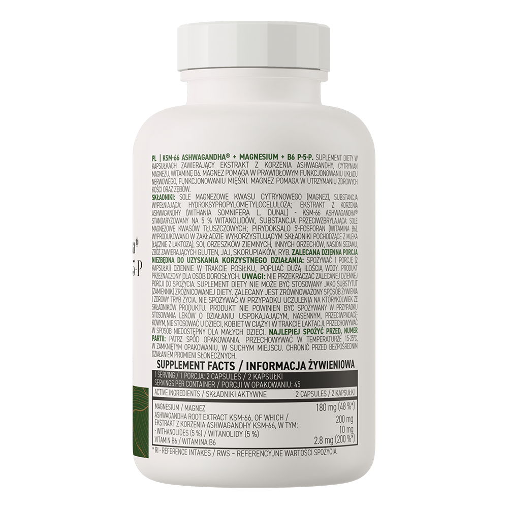 OstroVit KSM-66 Ashwagandha  Magnez  B6 P-5-P VEGE 90 kaps