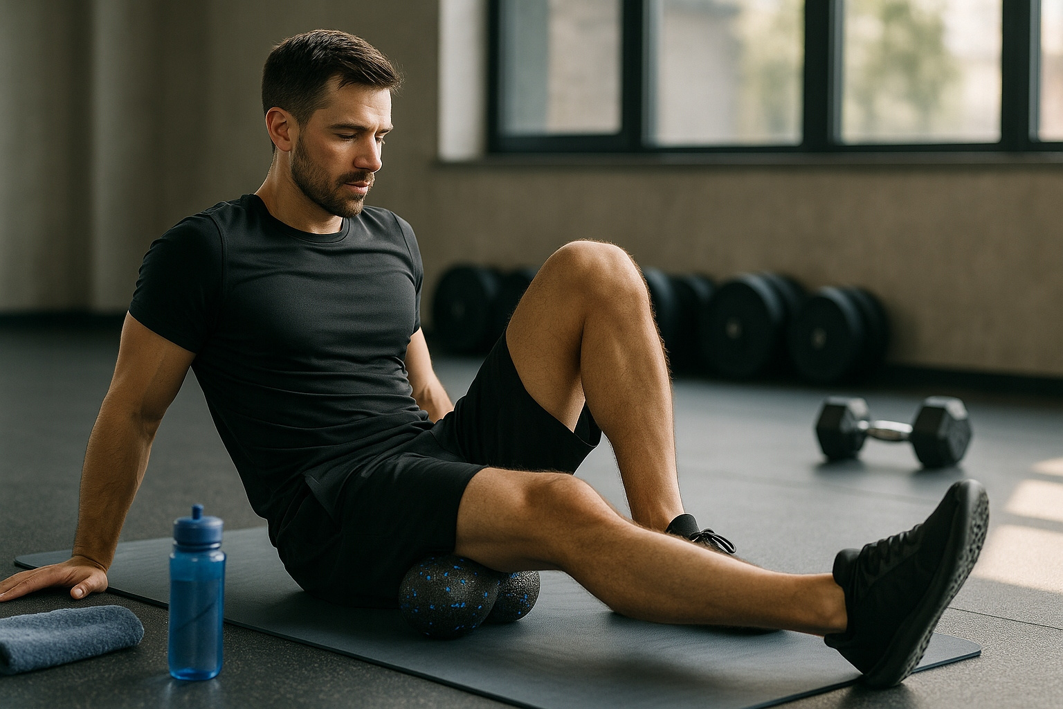 Roller podwójna piłka do masażu punktowego 12 cm czarno - niebieska