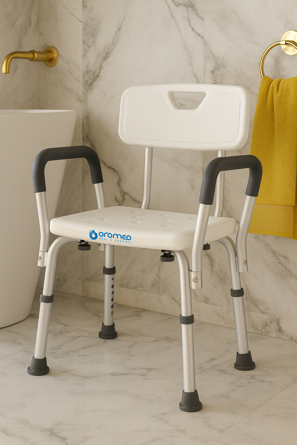 Krzesło pod prysznic z oparciem i podłokietnikami