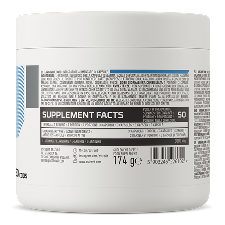 OstroVit ARGININA 3000 mg 150 kapsułek ANTYOKSYDANT