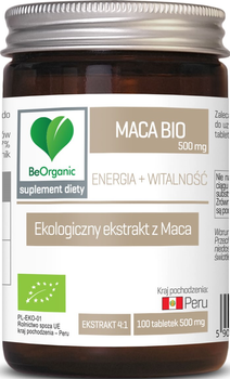 BeOrganic Maca ekstrakt BIO 500 mg x 100 tabletek