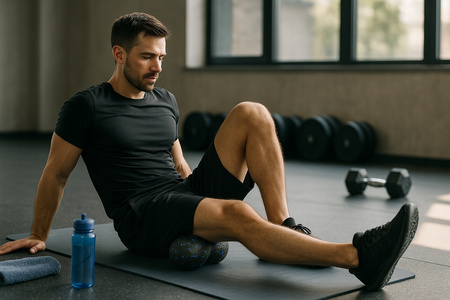 Roller podwójna piłka do masażu punktowego 12 cm czarno - niebieska