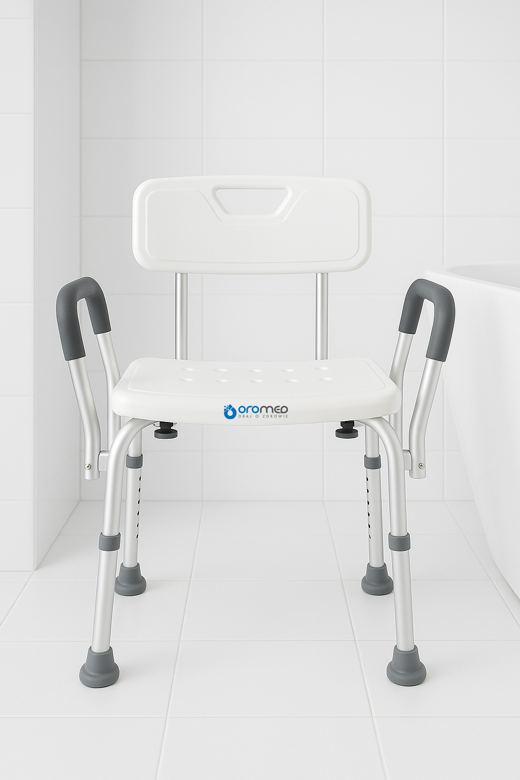 Krzesło pod prysznic z oparciem i podłokietnikami 