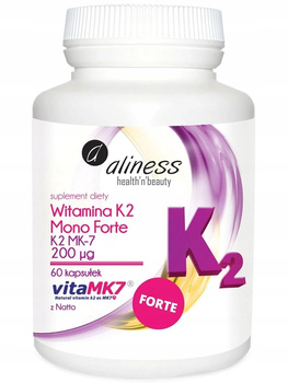 ALINESS Witamina K2 Menachinon MonoFORTE MK-7 200 µg z Natto 60 kapsułek