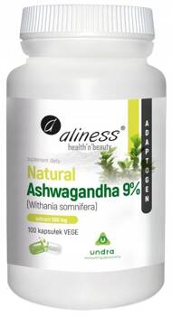 Aliness Natural Ashwaganda 570 mg 9% 100 Vege kapsułek Adaptogen Odporność na stres