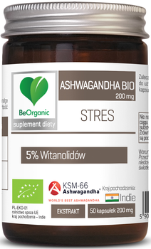 BeOrganic Ashwagandha KSM-66® 5% BIO, 200mg x 50 kaps