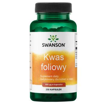 SWANSON Kwas foliowy 800mcg 250kaps Folic Acid Ciąża  Serce Dla kobiet