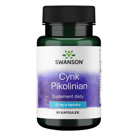 SWANSON Cynk pikolinian 22mg 60 kapsułek Odporność Skóra Włosy